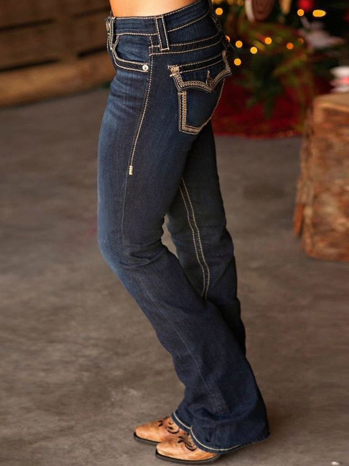 Casual Plain Loose Long Denim Jeans