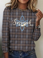 Vintage Long Sleeve Crew Neck Plaid Regular T-Shirt