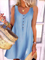 Casual Sleeveless Crew Neck Plain Short Dress