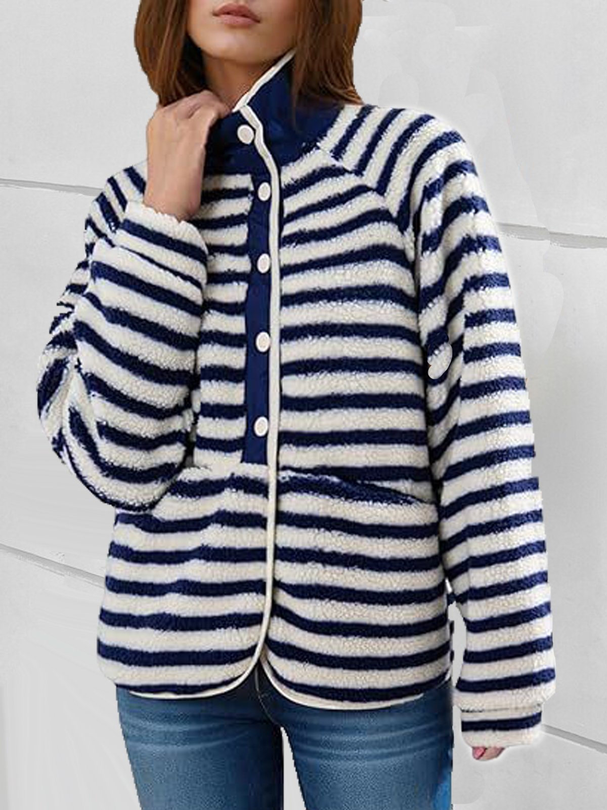 Loose Long Sleeve Striped Casual Regular Jacket