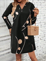 Casual Long Sleeve V Neck Polka Dots Mini Dress