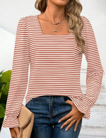 Loose Long Sleeve Crew Neck Striped Casual Regular Blouse