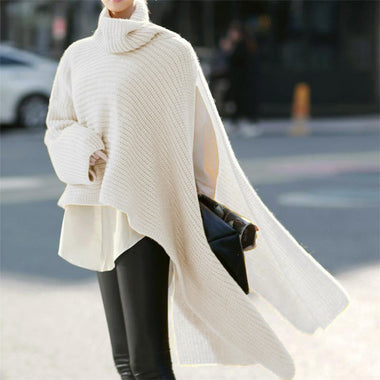 Casual Long Sleeve Turtleneck Plain Loose Regular Sweater