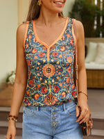 Sleeveless V Neck Ethnic Casual Regular Tank Top