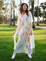 Casual Three Quarter Sleeve Crew Neck Floral Loose Maxi Dress