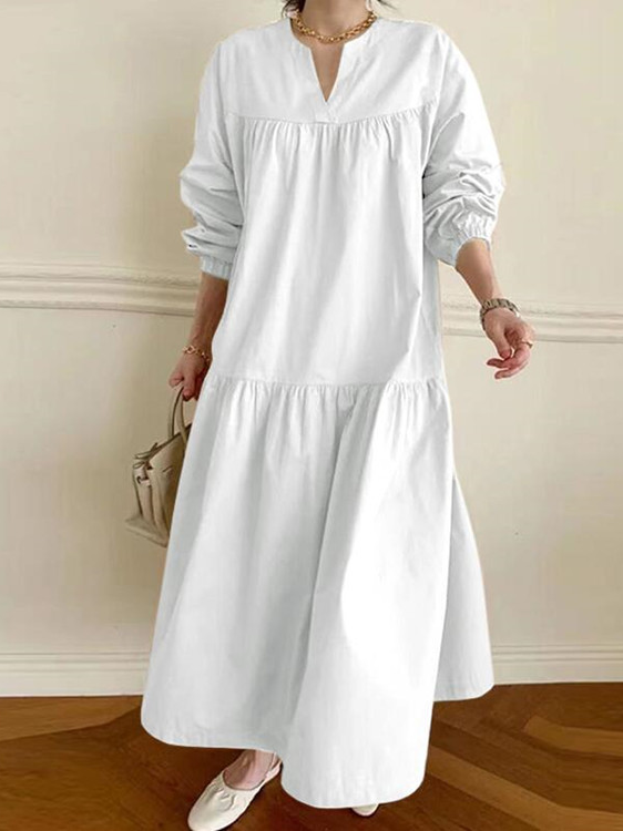 Casual Long Sleeve Crew Neck Plain Maxi Dress