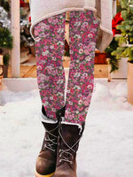 Plus Size Casual Christmas Floral Tight Long Leggings