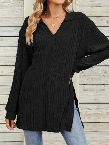 Casual Long Sleeve V Neck Plain Loose Regular Loose Blouse