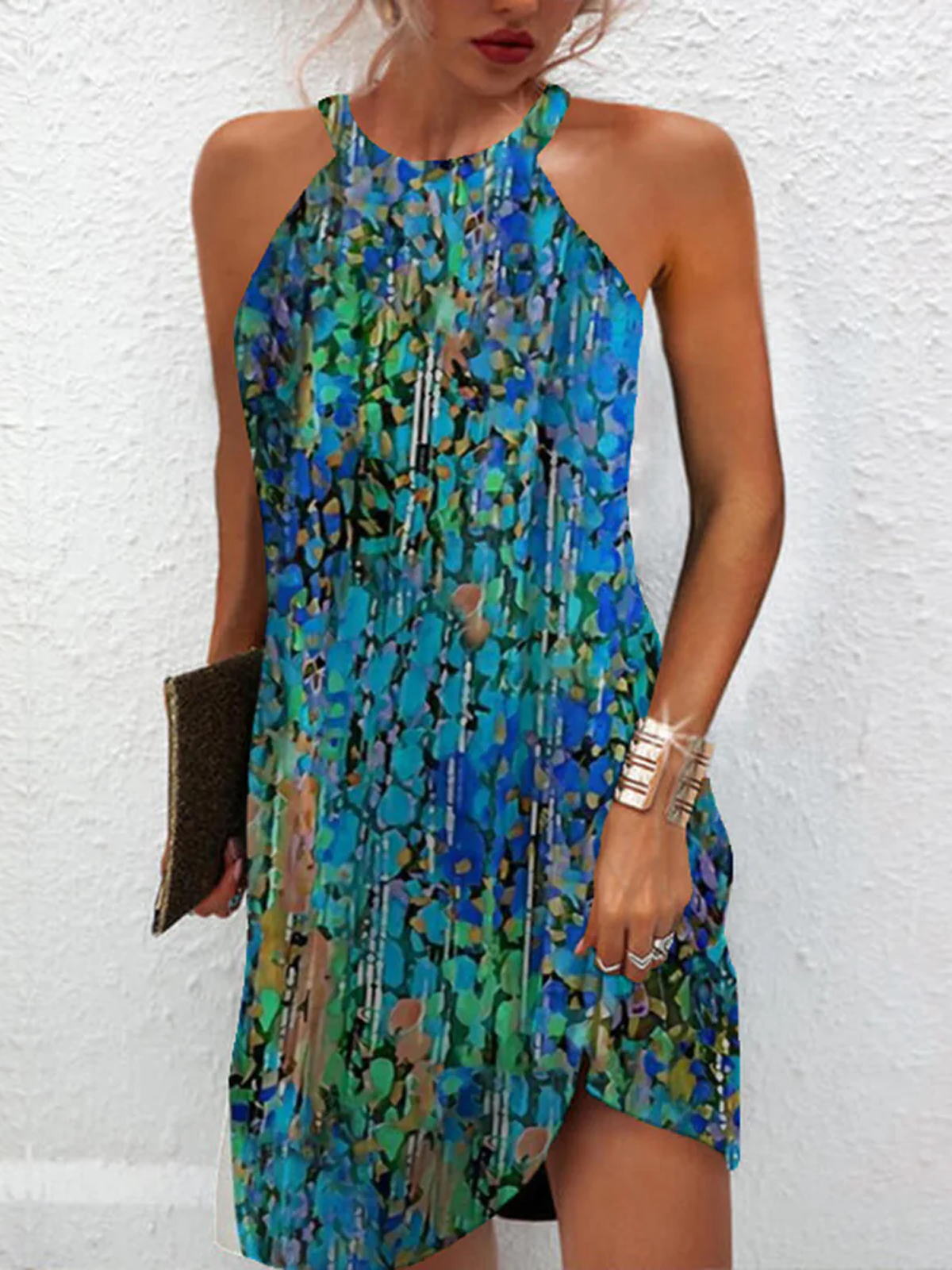 Casual Sleeveless Halter Abstract Loose Short Dress