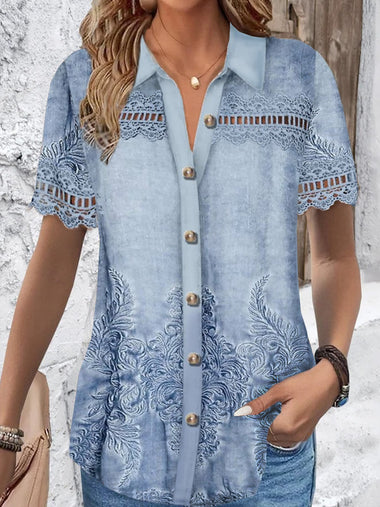 Loose Short Sleeve Shirt Collar Ethnic Casual Regular Shirt