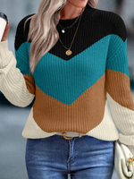 Loose Long Sleeve Crew Neck Color Block Casual Regular Sweater