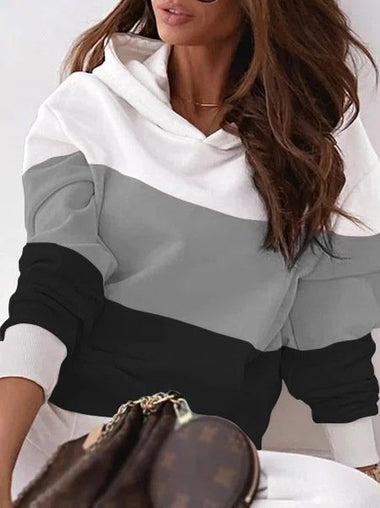 Casual Long Sleeve Hoodie Color Block Loose Regular Sweatshirt