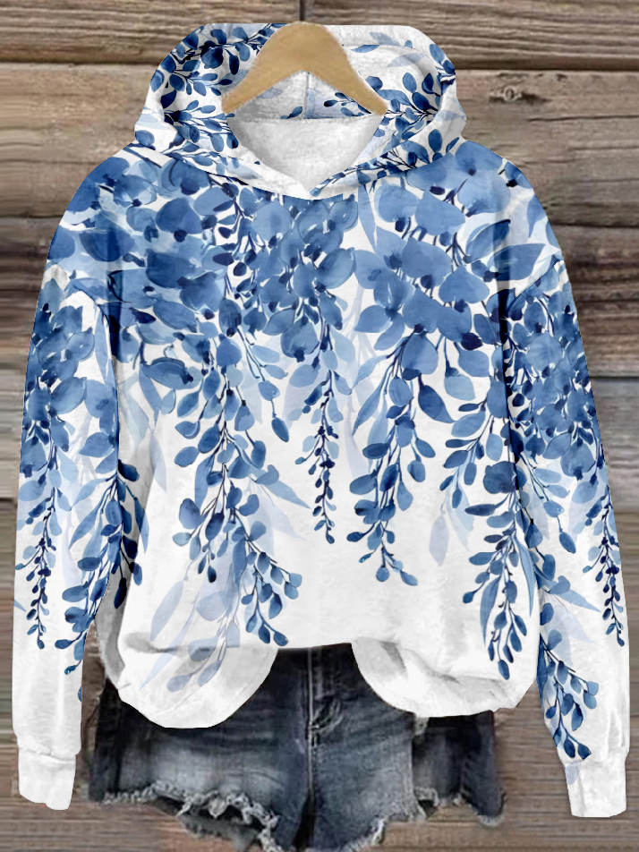 Loose Long Sleeve Hoodie Floral Casual Regular Sweatshirt