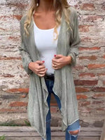 Loose V Neck Long Sleeve Plain Casual Mid-Long Cardigan