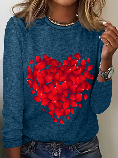 Loose Long Sleeve Crew Neck Valentine'S Day Casual Regular T-Shirt