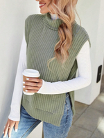 Casual Sleeveless Turtleneck Plain Loose Regular Sweater