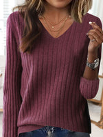 Loose Long Sleeve V Neck Plain Casual Regular Sweater