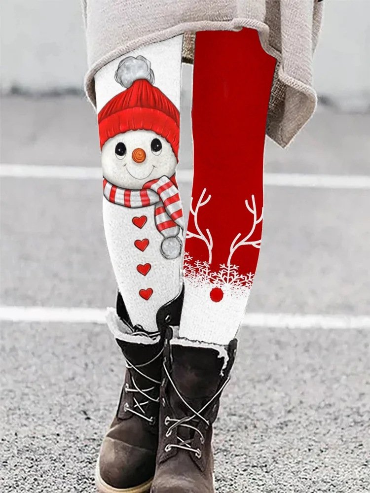 Tight Christmas Snowman Santa Claus Printing Casual Ankle Leggings