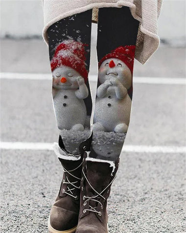 Tight Christmas Snowman Santa Claus Printing Casual Ankle Leggings