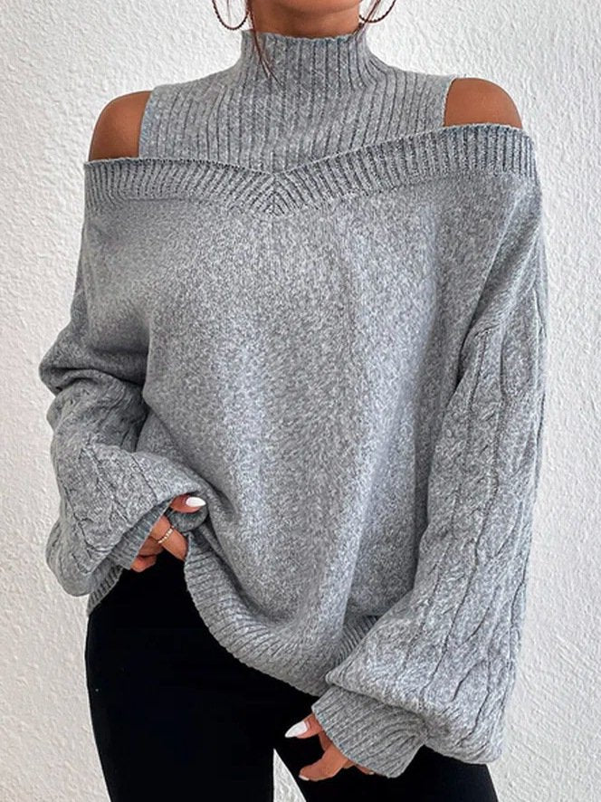 Casual Long Sleeve Turtleneck Plain Loose Mid-Long Sweater