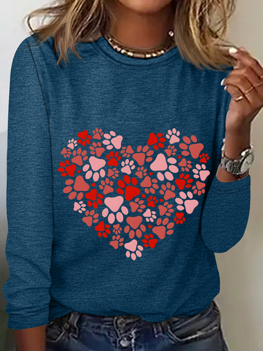 Casual Long Sleeve Crew Neck Heart/Cordate Loose Regular T-Shirt