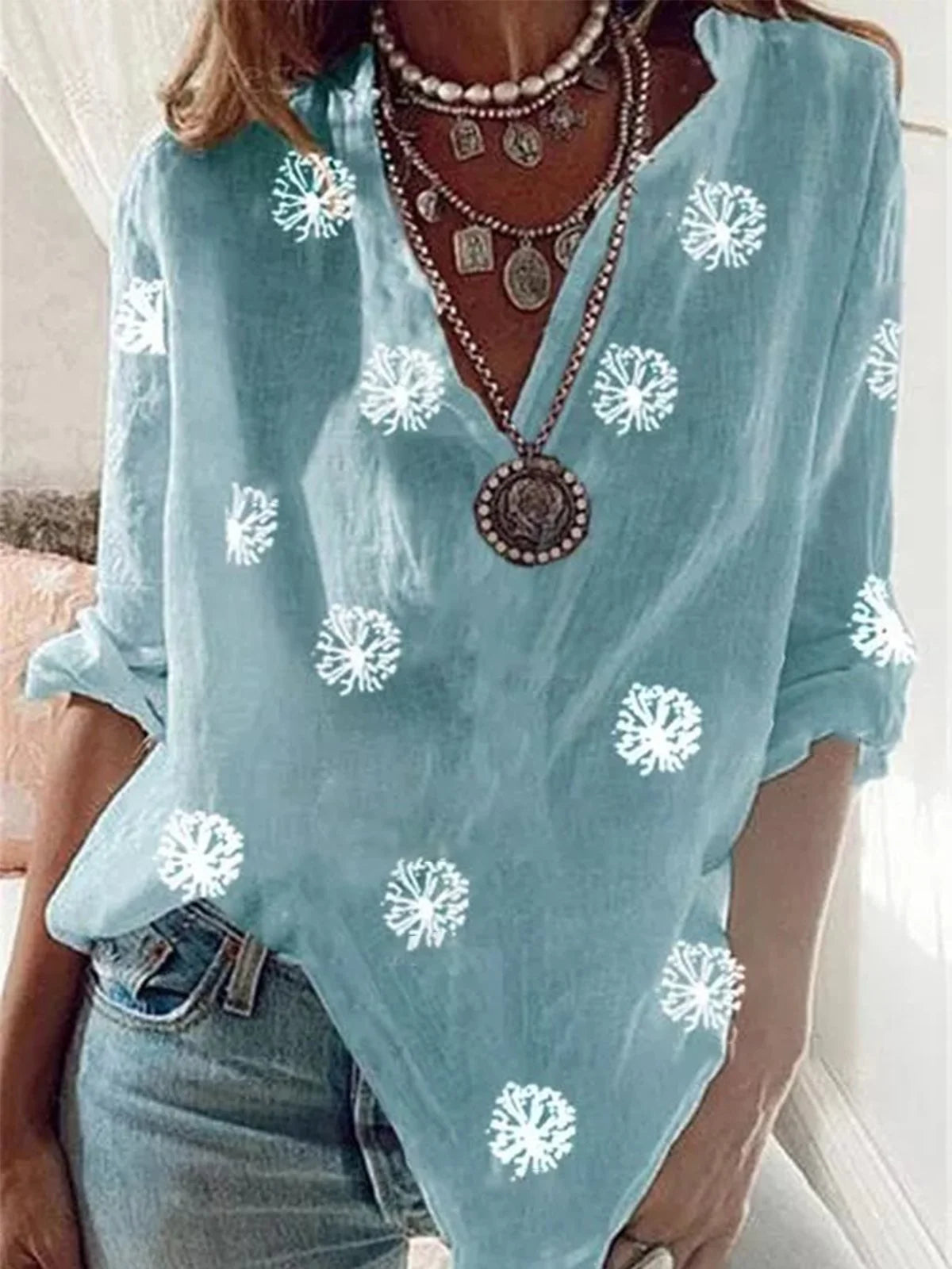 Casual Long Sleeve Dandelion Loose Mid-Long Blouse