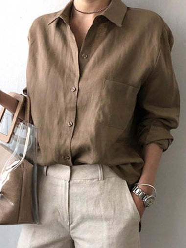 Casual Long Sleeve Shirt Collar Plain Loose Regular Shirt