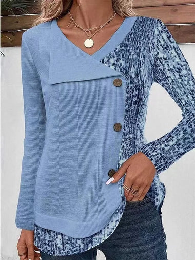 Casual Long Sleeve V Neck Plain Loose Regular Blouse