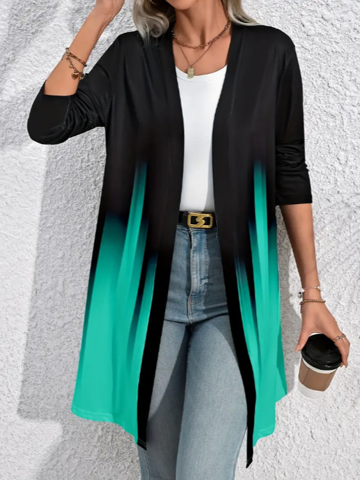 Loose Crew Neck Long Sleeve Ombre Casual Regular Jacket