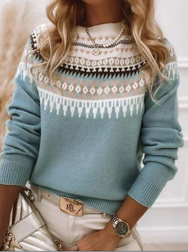 Loose Long Sleeve Crew Neck Ethnic Geometry Casual Mid-Long Sweater