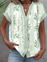 Casual Short Sleeve V Neck Floral Loose Regular Shirt