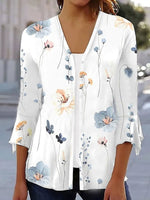 Loose Three Quarter Sleeve Floral Casual Regular Kimono