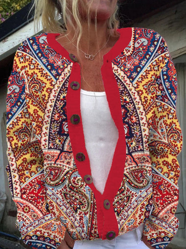 Loose Long Sleeve Ethnic Vintage Regular Cardigan