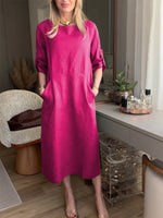 Casual Long Sleeve Crew Neck Plain Loose Midi Dress