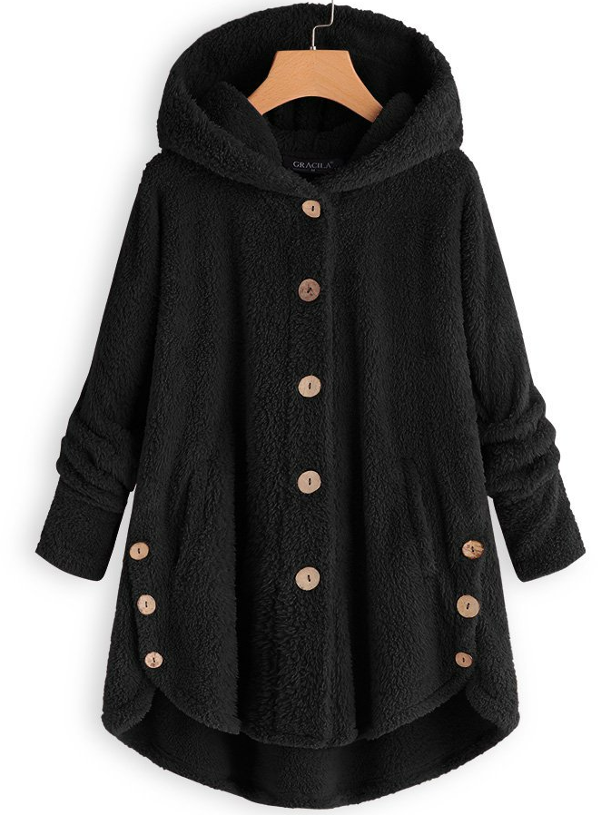 Hooded Long Sleeve Solid Casual Mid-Long Coat