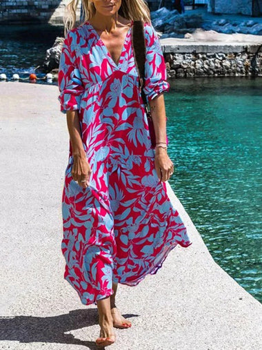 Casual V Neck Floral Maxi Dress