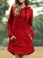 Casual Long Sleeve Hooded Plain Loose Short Dress