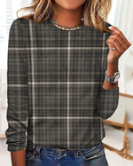 Long Sleeve Crew Neck Plaid Vintage Regular T-Shirt