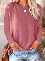 Long Sleeve Crew Neck Plain Simple Regular Blouse