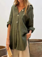 Casual Long Sleeve Shawl Collar Plain Loose Mid-Long Blouse