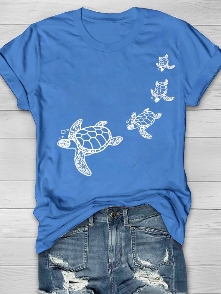 Casual Short Sleeve Crew Neck Turtle Loose Regular T-Shirt