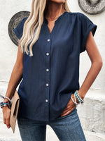 Short Sleeve V Neck Plain Casual Regular Blouse