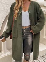 Loose Crew Neck Long Sleeve Plain Casual Mid-Long Jacket