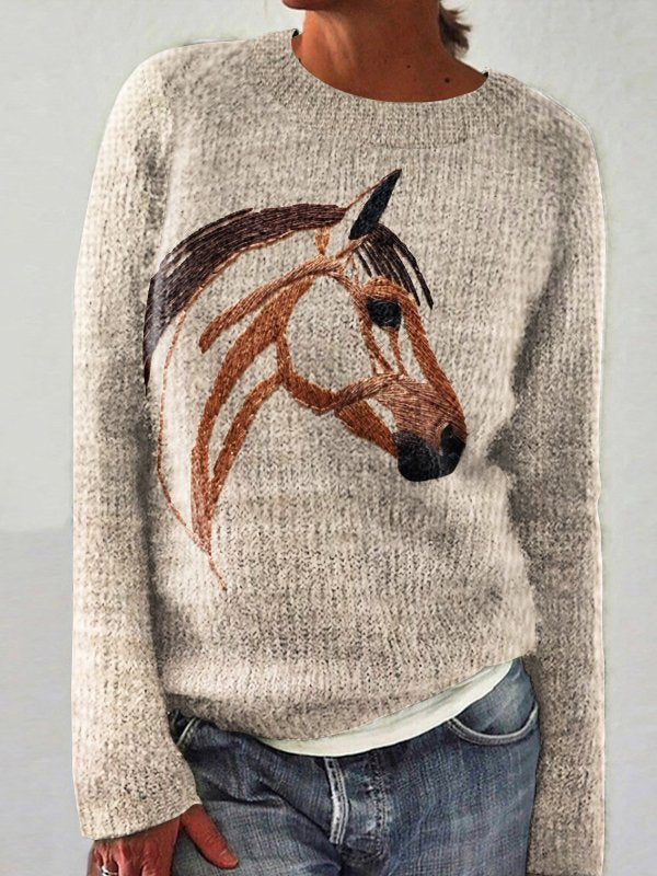 Casual Long Sleeve Crew Neck Animal Regular Sweater