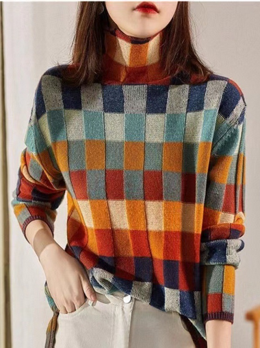 Loose Long Sleeve Crew Neck Geometric Casual Regular Sweater