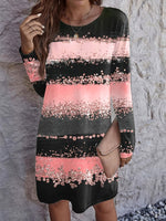 Casual Long Sleeve Crew Neck Striped Midi Dress