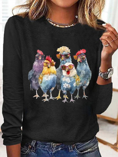 Loose Long Sleeve Crew Neck Turkey Casual Regular T-Shirt