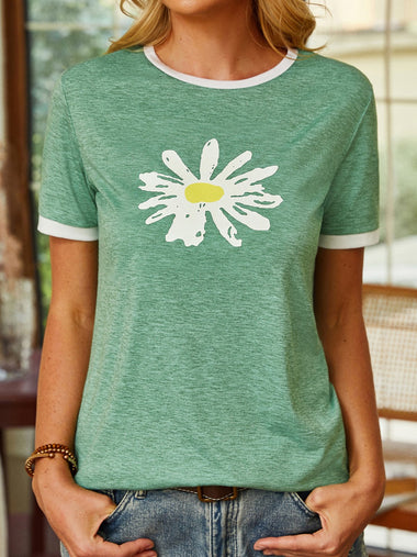 Casual Short Sleeve Crew Neck Floral Loose Regular T-Shirt