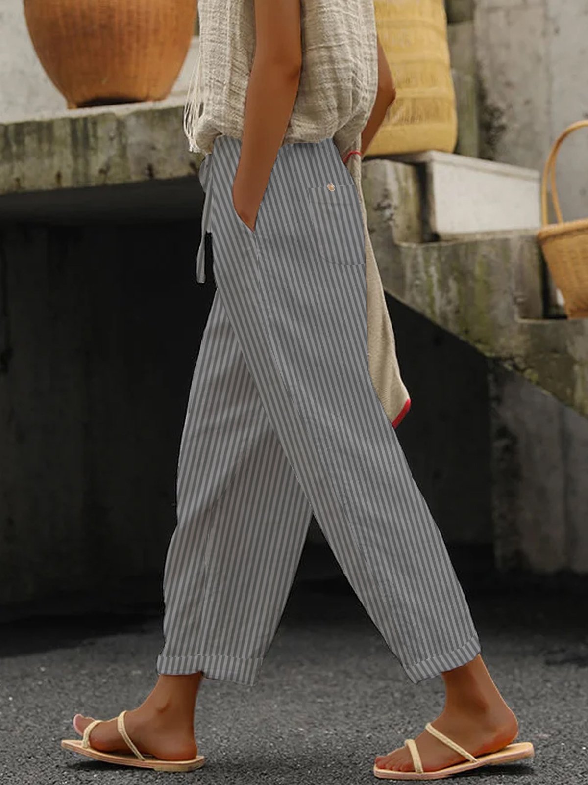 Casual Striped Loose Long Pants