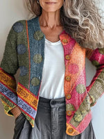 Loose Long Sleeve Geometric Ethnic Mid-Long Cardigan